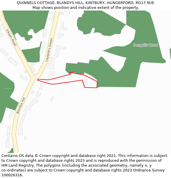 QUINNELS COTTAGE, BLANDYS HILL, KINTBURY, HUNGERFORD, RG17 9UE: Location map and indicative extent of plot