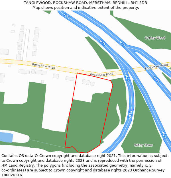 TANGLEWOOD, ROCKSHAW ROAD, MERSTHAM, REDHILL, RH1 3DB: Location map and indicative extent of plot