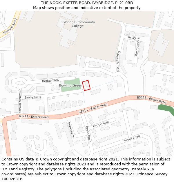 THE NOOK, EXETER ROAD, IVYBRIDGE, PL21 0BD: Location map and indicative extent of plot