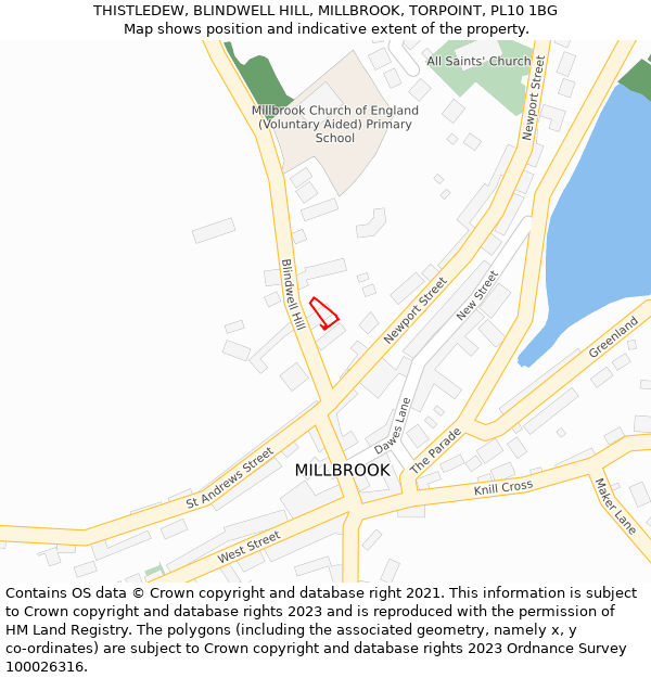 THISTLEDEW, BLINDWELL HILL, MILLBROOK, TORPOINT, PL10 1BG: Location map and indicative extent of plot