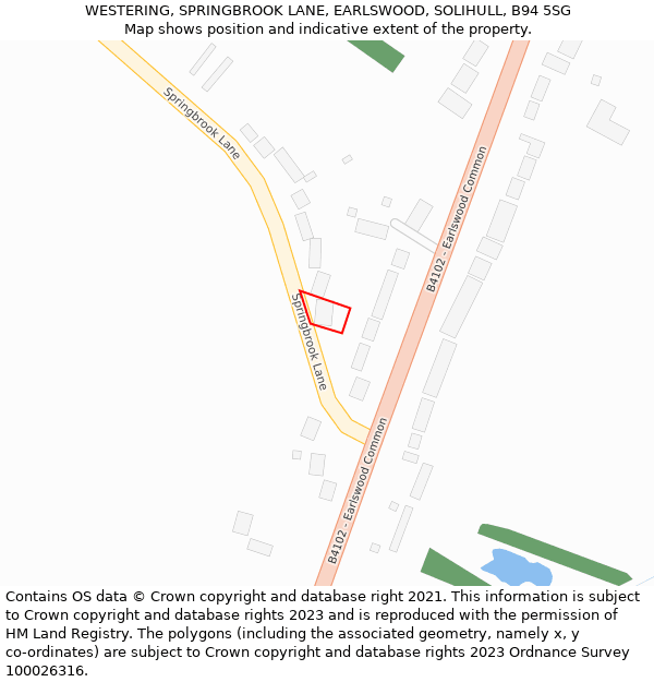 WESTERING, SPRINGBROOK LANE, EARLSWOOD, SOLIHULL, B94 5SG: Location map and indicative extent of plot