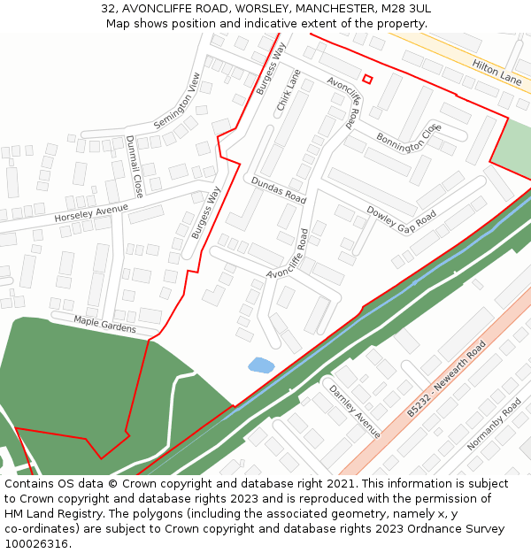 32, AVONCLIFFE ROAD, WORSLEY, MANCHESTER, M28 3UL: Location map and indicative extent of plot