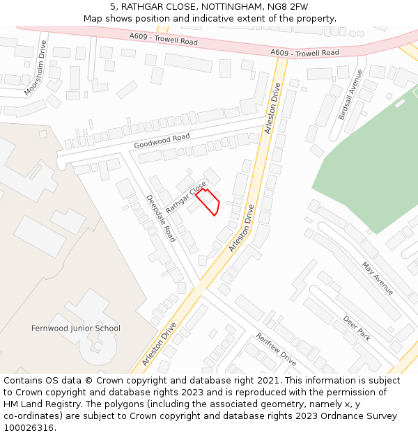 5, RATHGAR CLOSE, NOTTINGHAM, NG8 2FW: Location map and indicative extent of plot