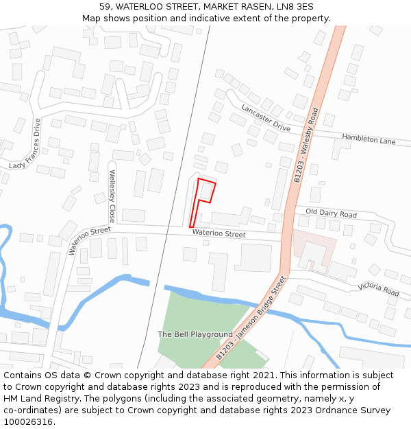 59, WATERLOO STREET, MARKET RASEN, LN8 3ES: Location map and indicative extent of plot