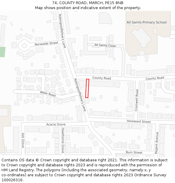 74, COUNTY ROAD, MARCH, PE15 8NB: Location map and indicative extent of plot