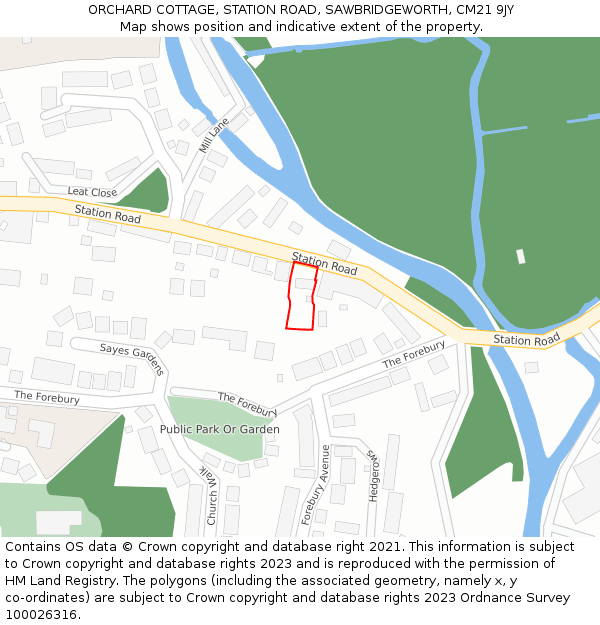 ORCHARD COTTAGE, STATION ROAD, SAWBRIDGEWORTH, CM21 9JY: Location map and indicative extent of plot