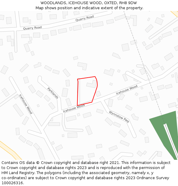 WOODLANDS, ICEHOUSE WOOD, OXTED, RH8 9DW: Location map and indicative extent of plot
