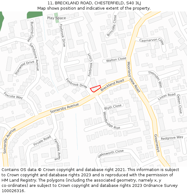 11, BRECKLAND ROAD, CHESTERFIELD, S40 3LJ: Location map and indicative extent of plot