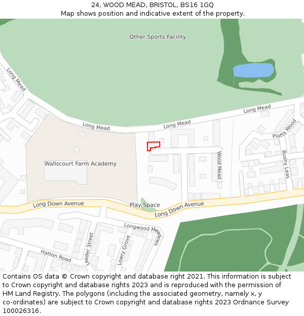 24, WOOD MEAD, BRISTOL, BS16 1GQ: Location map and indicative extent of plot