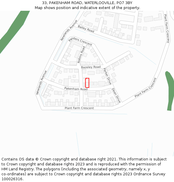 33, PAKENHAM ROAD, WATERLOOVILLE, PO7 3BY: Location map and indicative extent of plot