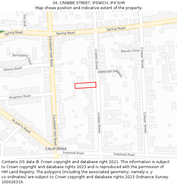 34, CRABBE STREET, IPSWICH, IP4 5HR: Location map and indicative extent of plot