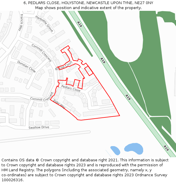6, PEDLARS CLOSE, HOLYSTONE, NEWCASTLE UPON TYNE, NE27 0NY: Location map and indicative extent of plot