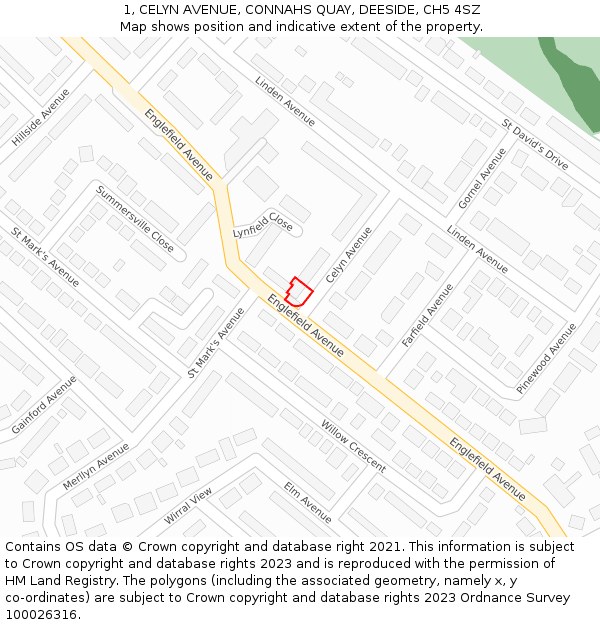 1, CELYN AVENUE, CONNAHS QUAY, DEESIDE, CH5 4SZ: Location map and indicative extent of plot