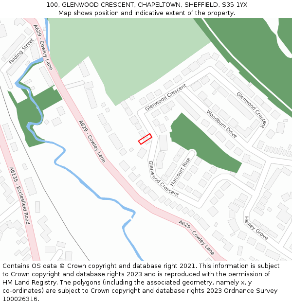 100, GLENWOOD CRESCENT, CHAPELTOWN, SHEFFIELD, S35 1YX: Location map and indicative extent of plot