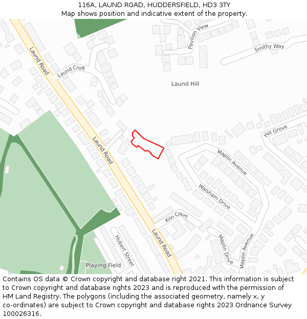 116A, LAUND ROAD, HUDDERSFIELD, HD3 3TY: Location map and indicative extent of plot