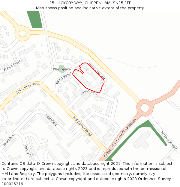 15, HICKORY WAY, CHIPPENHAM, SN15 1FP: Location map and indicative extent of plot