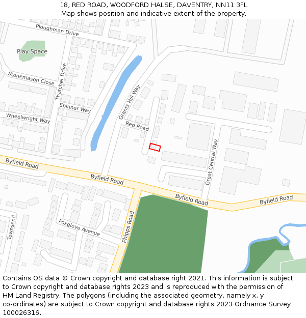 18, RED ROAD, WOODFORD HALSE, DAVENTRY, NN11 3FL: Location map and indicative extent of plot