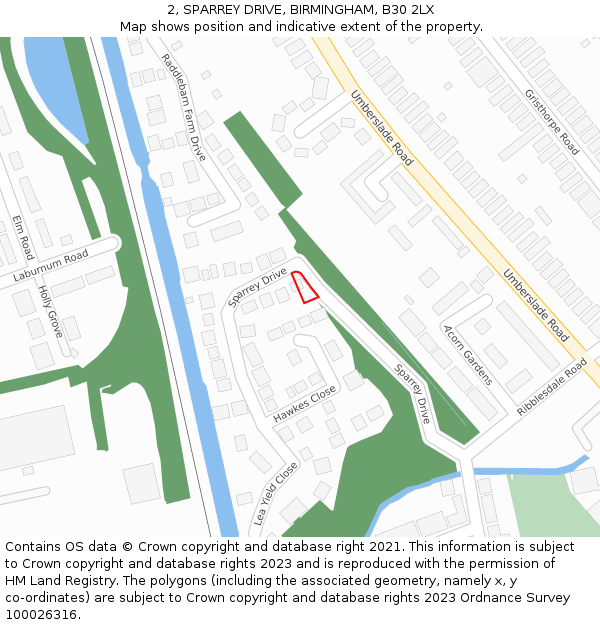 2, SPARREY DRIVE, BIRMINGHAM, B30 2LX: Location map and indicative extent of plot