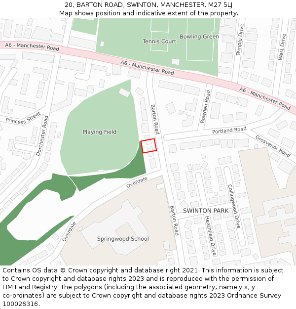 20, BARTON ROAD, SWINTON, MANCHESTER, M27 5LJ: Location map and indicative extent of plot