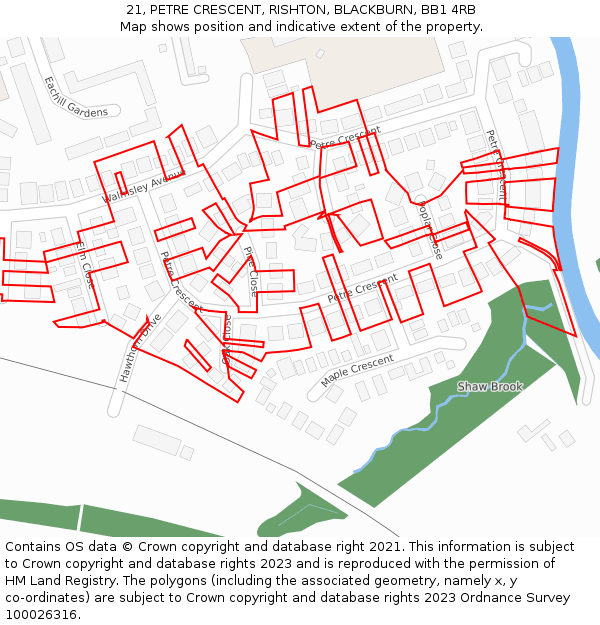 21, PETRE CRESCENT, RISHTON, BLACKBURN, BB1 4RB: Location map and indicative extent of plot