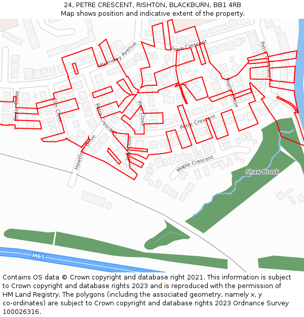 24, PETRE CRESCENT, RISHTON, BLACKBURN, BB1 4RB: Location map and indicative extent of plot