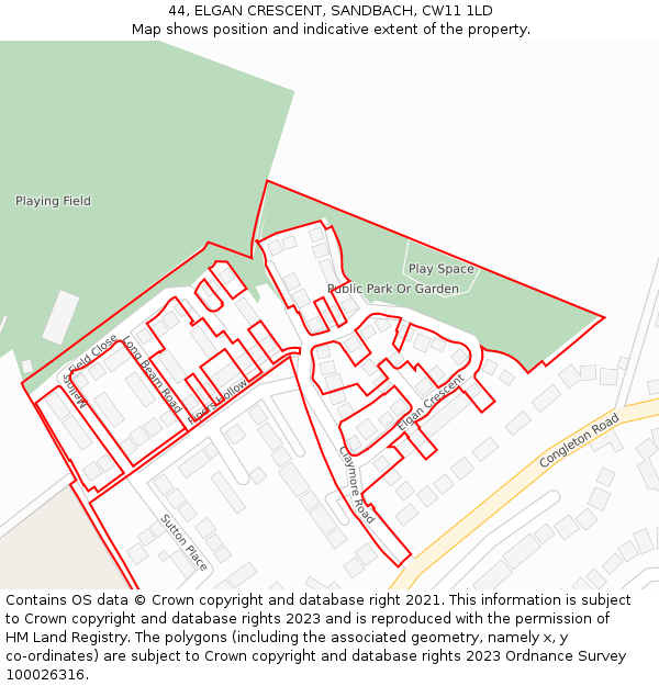 44, ELGAN CRESCENT, SANDBACH, CW11 1LD: Location map and indicative extent of plot