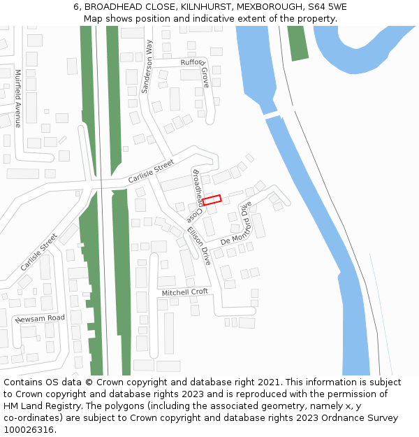 6, BROADHEAD CLOSE, KILNHURST, MEXBOROUGH, S64 5WE: Location map and indicative extent of plot