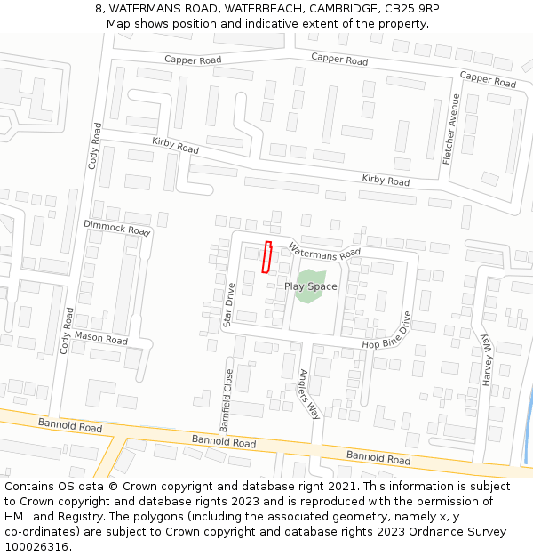 8, WATERMANS ROAD, WATERBEACH, CAMBRIDGE, CB25 9RP: Location map and indicative extent of plot