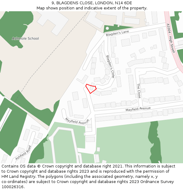 9, BLAGDENS CLOSE, LONDON, N14 6DE: Location map and indicative extent of plot