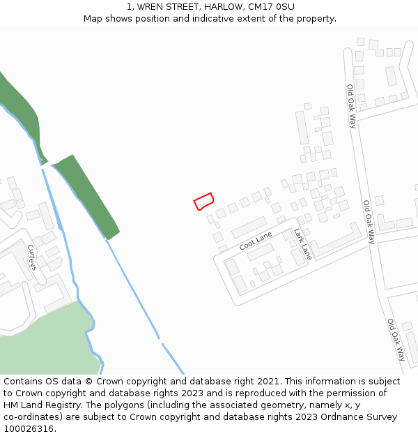 1, WREN STREET, HARLOW, CM17 0SU: Location map and indicative extent of plot