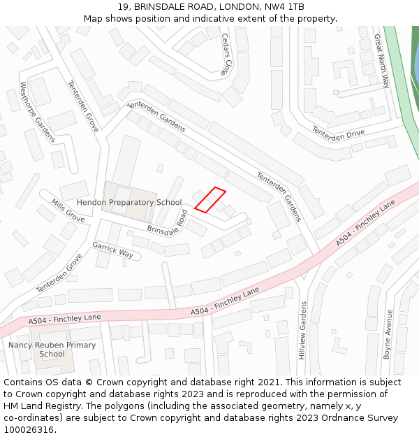 19, BRINSDALE ROAD, LONDON, NW4 1TB: Location map and indicative extent of plot