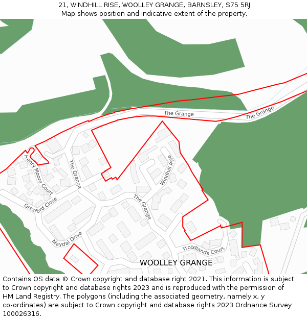 21, WINDHILL RISE, WOOLLEY GRANGE, BARNSLEY, S75 5RJ: Location map and indicative extent of plot