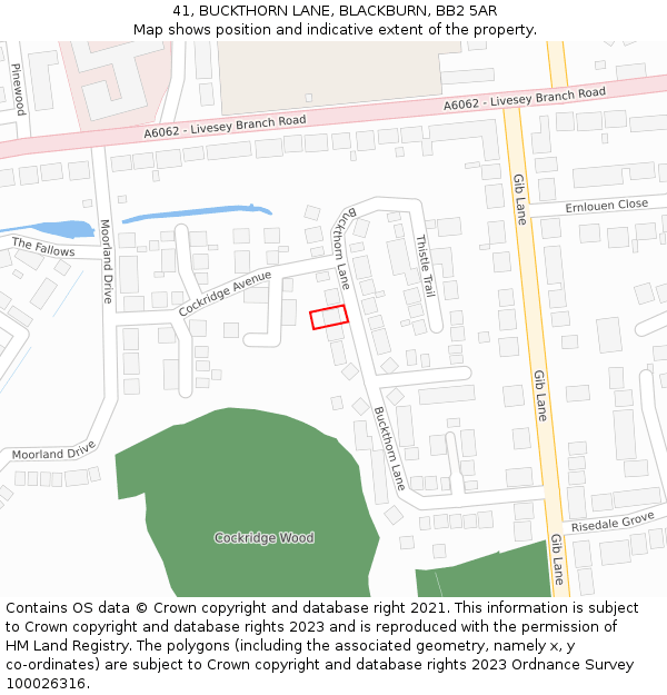 41, BUCKTHORN LANE, BLACKBURN, BB2 5AR: Location map and indicative extent of plot