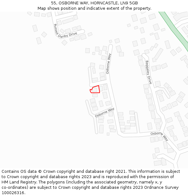 55, OSBORNE WAY, HORNCASTLE, LN9 5GB: Location map and indicative extent of plot