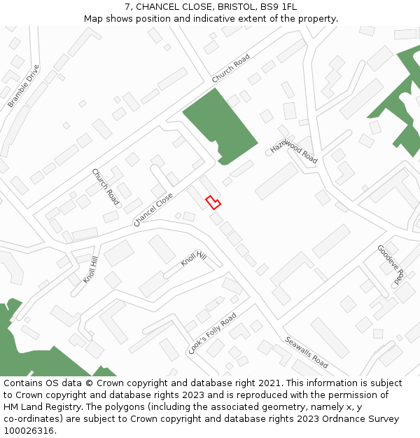 7, CHANCEL CLOSE, BRISTOL, BS9 1FL: Location map and indicative extent of plot