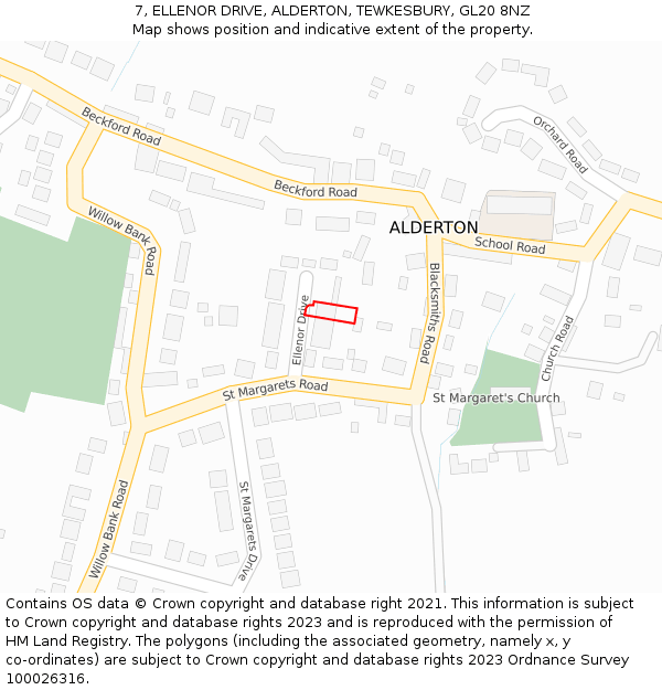7, ELLENOR DRIVE, ALDERTON, TEWKESBURY, GL20 8NZ: Location map and indicative extent of plot