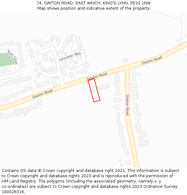 74, GAYTON ROAD, EAST WINCH, KING'S LYNN, PE32 1NW: Location map and indicative extent of plot