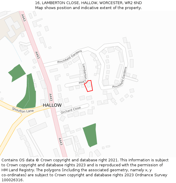 16, LAMBERTON CLOSE, HALLOW, WORCESTER, WR2 6ND: Location map and indicative extent of plot