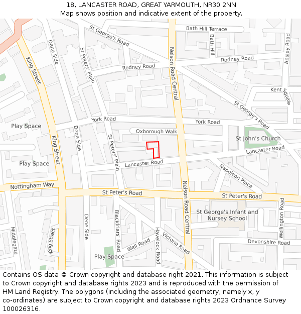 18, LANCASTER ROAD, GREAT YARMOUTH, NR30 2NN: Location map and indicative extent of plot