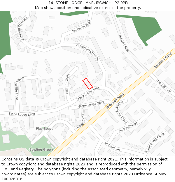 14, STONE LODGE LANE, IPSWICH, IP2 9PB: Location map and indicative extent of plot