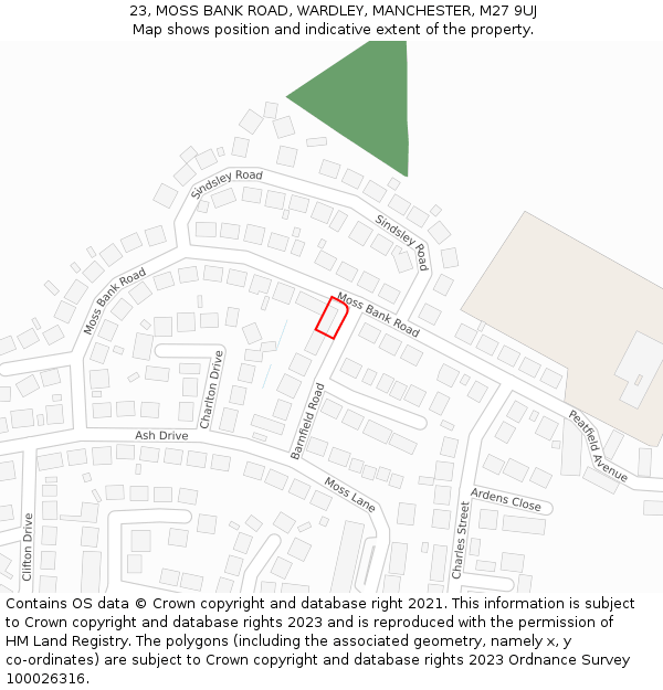 23, MOSS BANK ROAD, WARDLEY, MANCHESTER, M27 9UJ: Location map and indicative extent of plot
