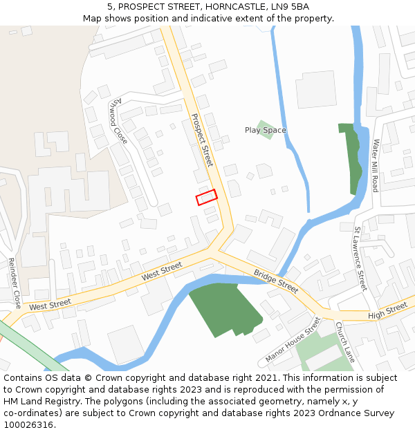 5, PROSPECT STREET, HORNCASTLE, LN9 5BA: Location map and indicative extent of plot