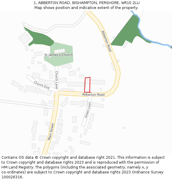 1, ABBERTON ROAD, BISHAMPTON, PERSHORE, WR10 2LU: Location map and indicative extent of plot