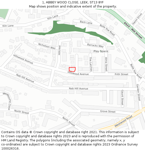 1, ABBEY WOOD CLOSE, LEEK, ST13 8YF: Location map and indicative extent of plot
