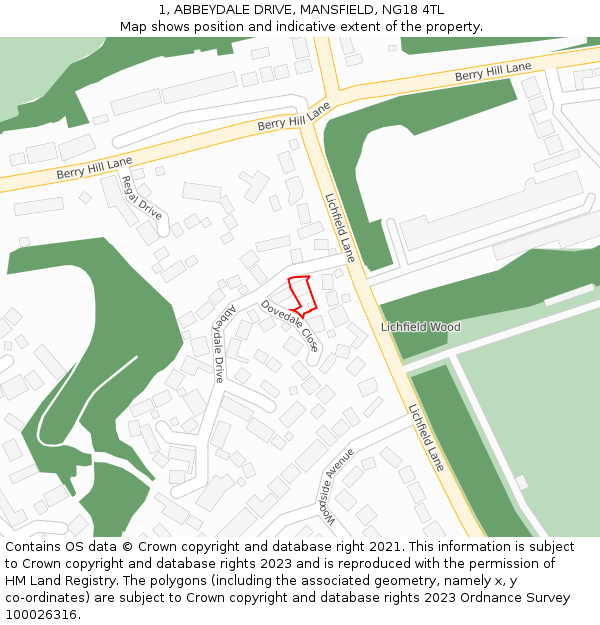 1, ABBEYDALE DRIVE, MANSFIELD, NG18 4TL: Location map and indicative extent of plot
