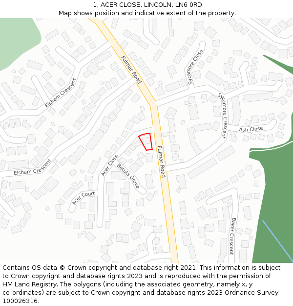 1, ACER CLOSE, LINCOLN, LN6 0RD: Location map and indicative extent of plot