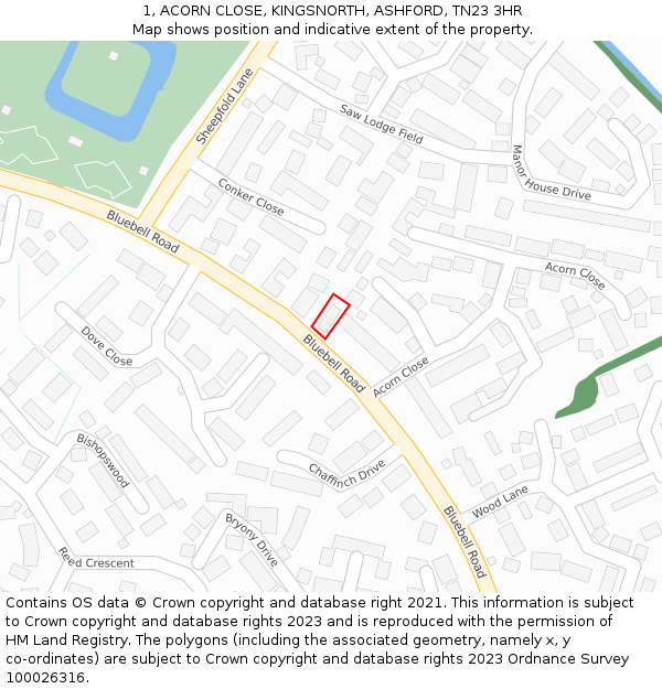 1, ACORN CLOSE, KINGSNORTH, ASHFORD, TN23 3HR: Location map and indicative extent of plot