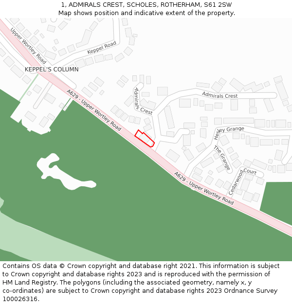 1, ADMIRALS CREST, SCHOLES, ROTHERHAM, S61 2SW: Location map and indicative extent of plot