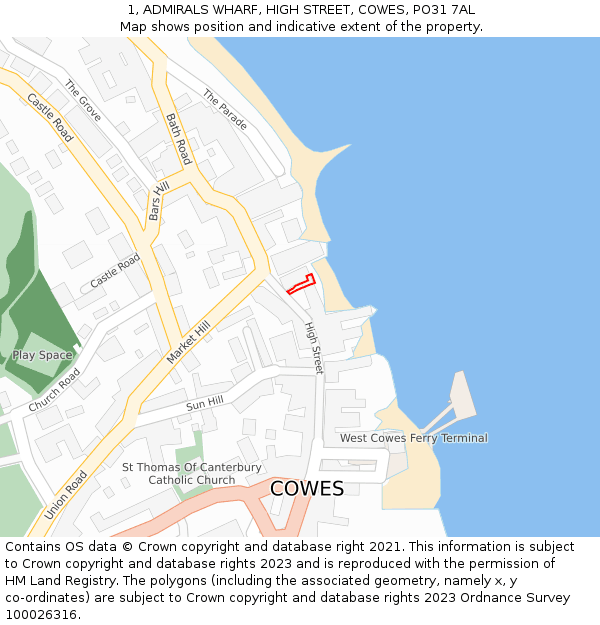 1, ADMIRALS WHARF, HIGH STREET, COWES, PO31 7AL: Location map and indicative extent of plot