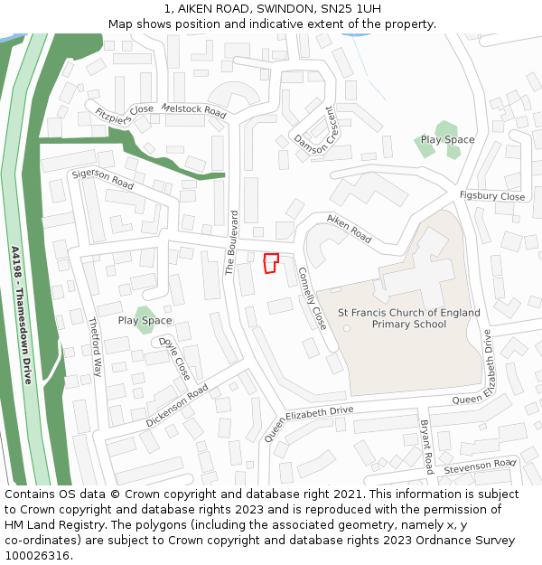 1, AIKEN ROAD, SWINDON, SN25 1UH: Location map and indicative extent of plot
